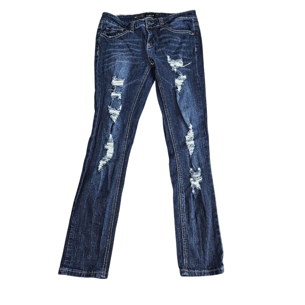 Rampage Sophie Skinny Jeans Juniors 9 Blue‎ Med Wash Low Rise Distressed Stretch